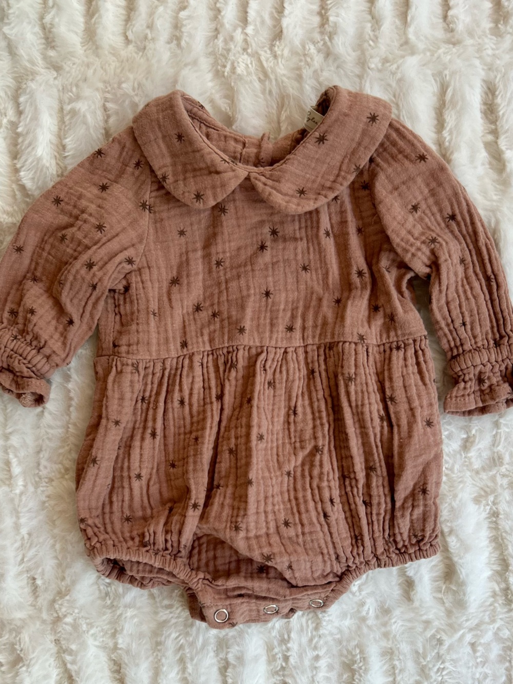 Rylee & Cru Long Sleeve Cotton Muslin Collared Bubble Romper